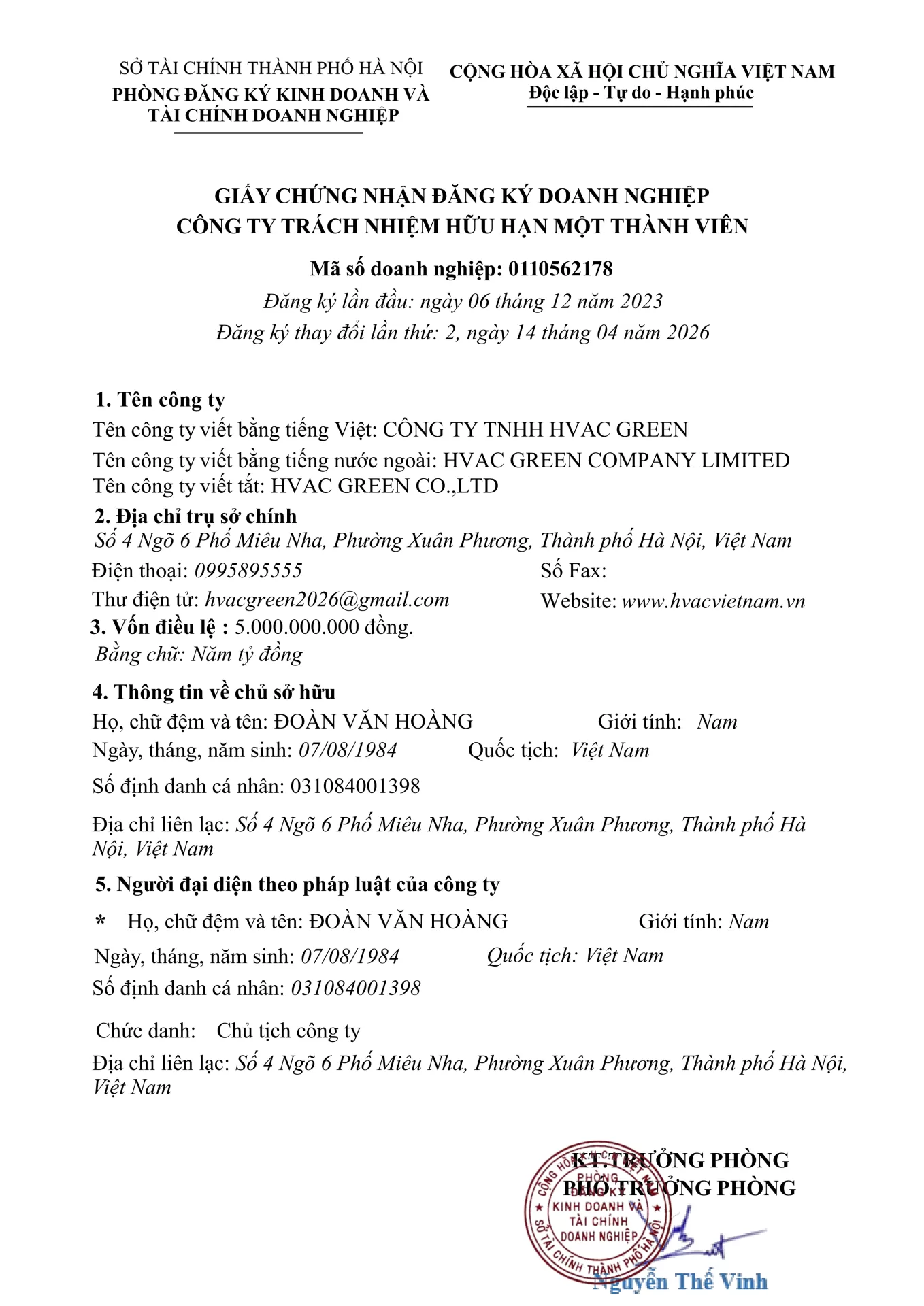 C&ocirc;ng ty TNHH HVAC Green 