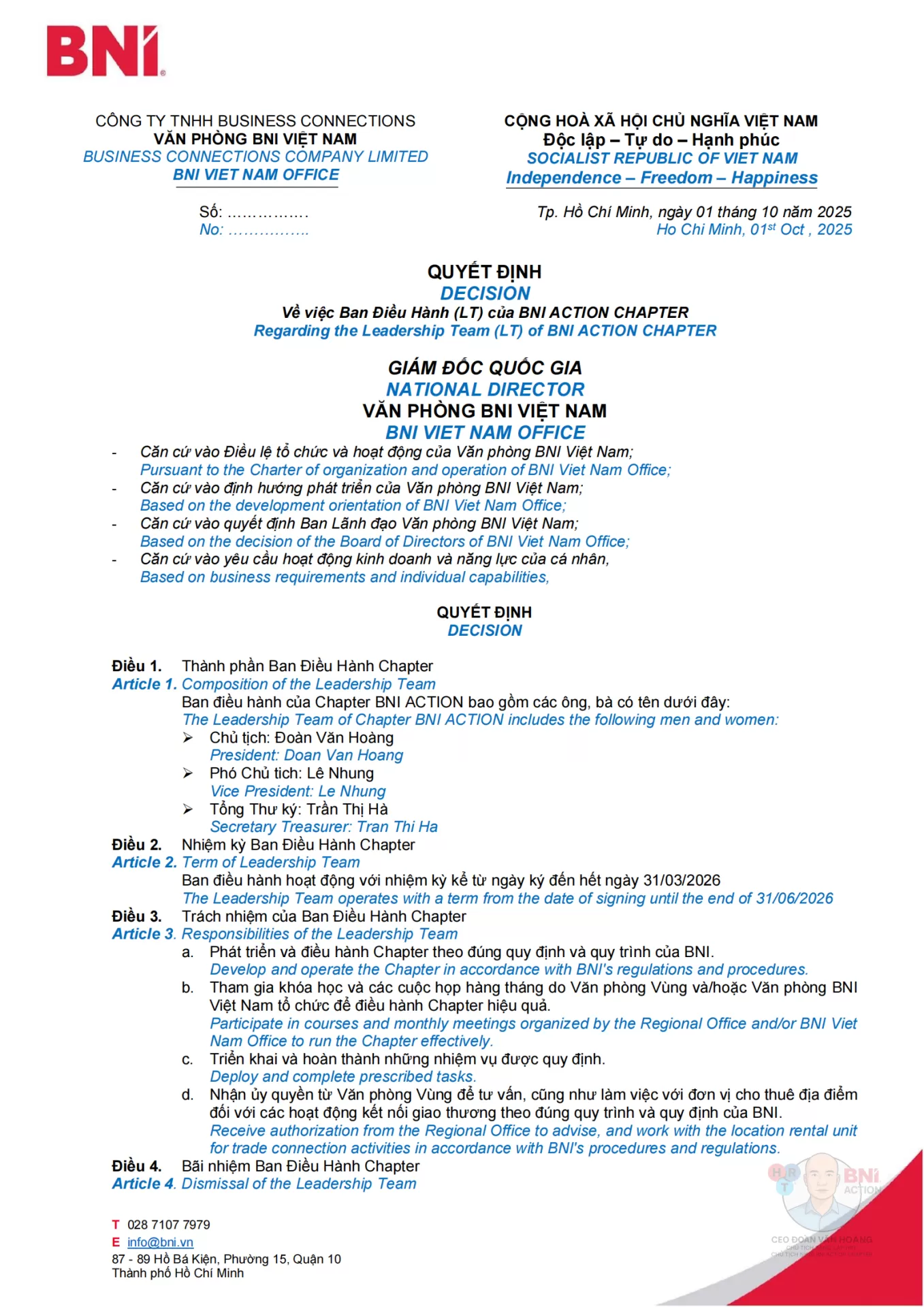 Ban Điều Hành Nhiệm Kỳ 21