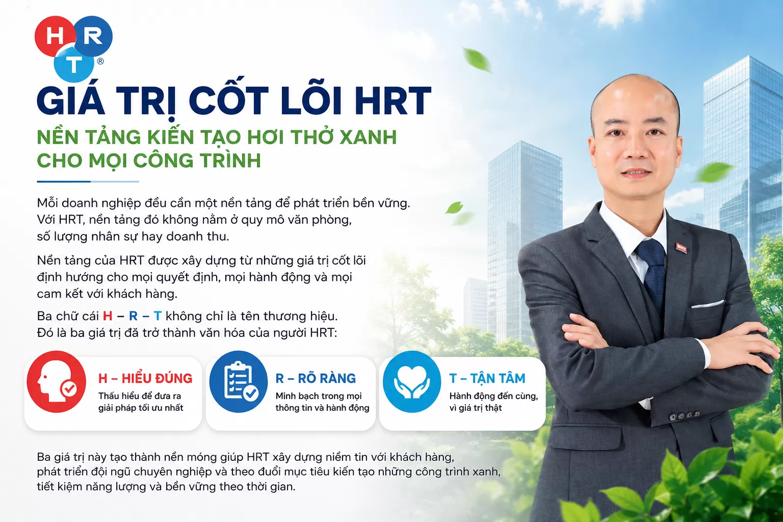 GIÁ TRỊ CỐT LÕI HRT – NỀN TẢNG KIẾN TẠO HƠI THỞ XANH CHO MỌI CÔNG TRÌNH
