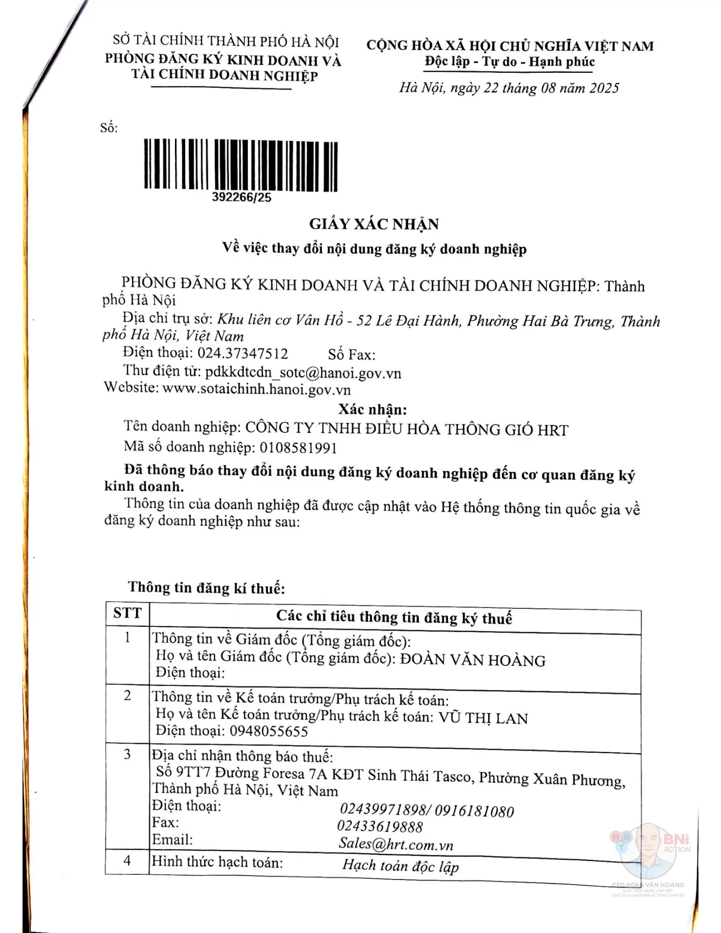 THÔNG TIN DOANH NGHIỆP CHÍNH THỨC TẠI HÀ NỘI