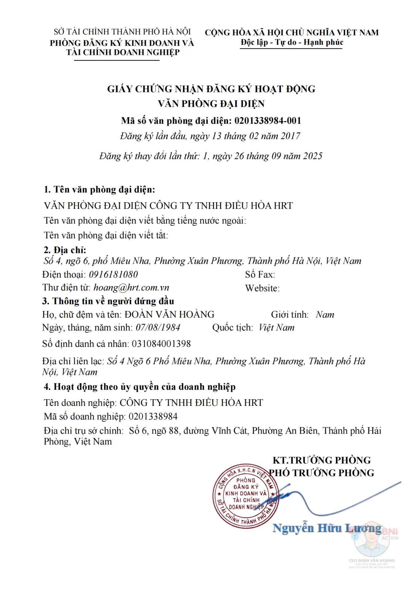 VĂN PHÒNG ĐẠI DIỆN HRT TẠI HÀ NỘI