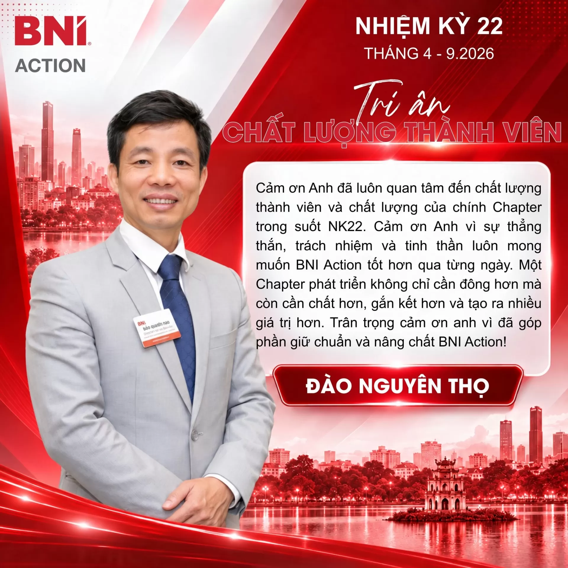 Tri ân Đào Nguyên Thọ – Chất lượng thành viên BNI Action NK22