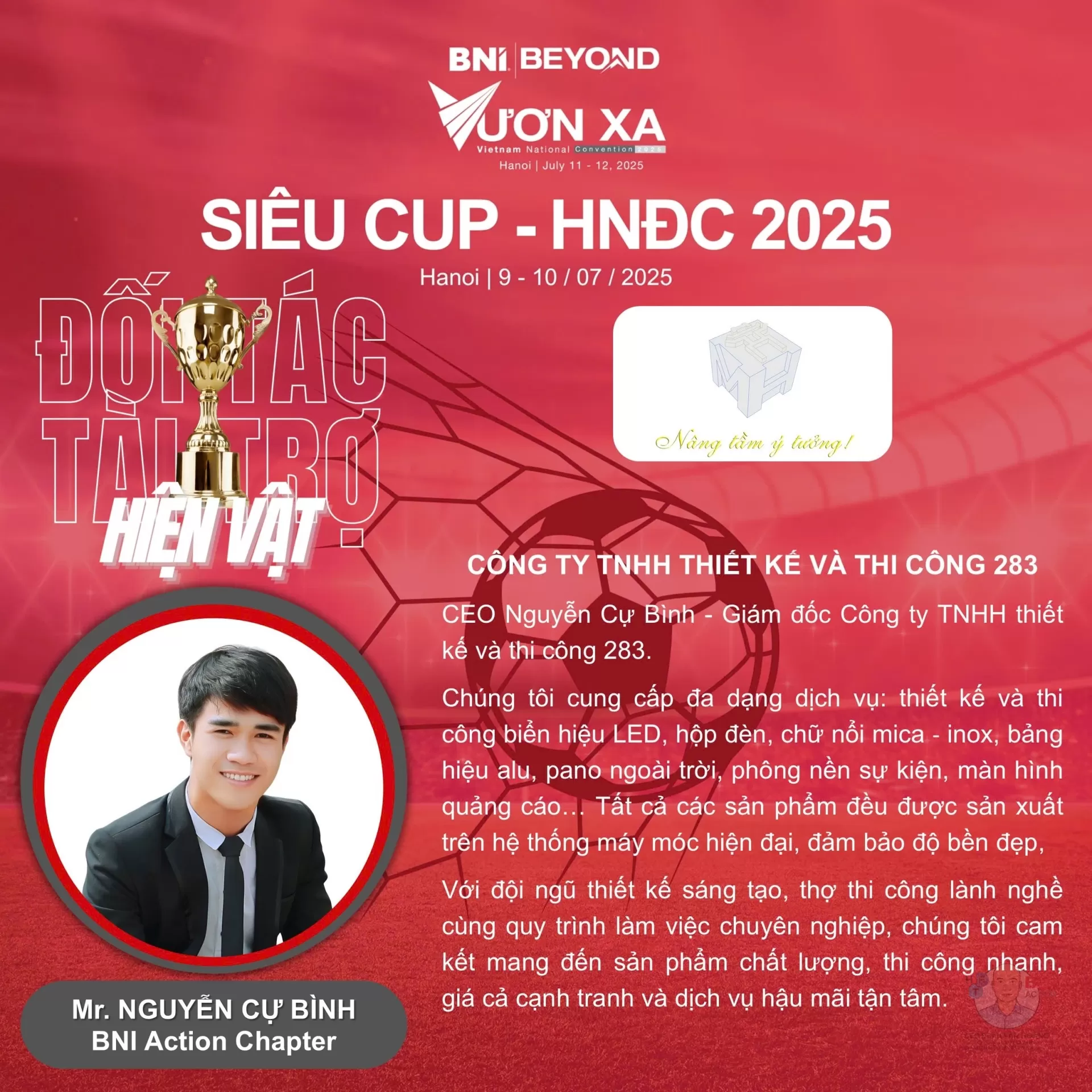 Thiết Kế & Thi Công 283 – Đối Tác Tài Trợ Siêu Cup HNĐC 2025
