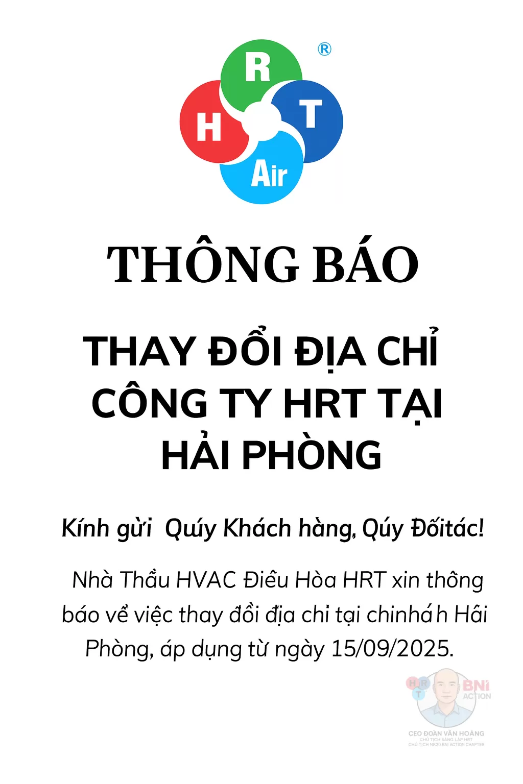 Thông Báo Thay Đổi Địa Chỉ Công Ty HRT Tại Hải Phòng